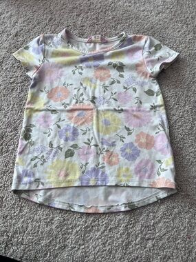 Girls' Floral Short Sleeve Tee - White with Pastel Flowers